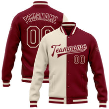 Загрузить изображение в средство просмотра галереи, Custom Crimson Maroon-Cream Bomber Full-Snap Varsity Letterman Split Fashion Jacket