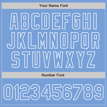 Загрузить изображение в средство просмотра галереи, Custom White Light Blue Bomber Full-Snap Varsity Letterman Split Fashion Jacket