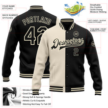 Загрузить изображение в средство просмотра галереи, Custom Cream Black Bomber Full-Snap Varsity Letterman Split Fashion Jacket