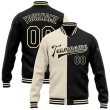 Загрузить изображение в средство просмотра галереи, Custom Cream Black Bomber Full-Snap Varsity Letterman Split Fashion Jacket