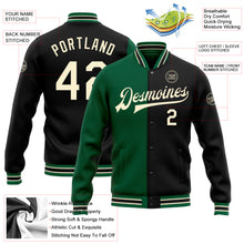 Загрузить изображение в средство просмотра галереи, Custom Black Cream-Kelly Green Bomber Full-Snap Varsity Letterman Split Fashion Jacket