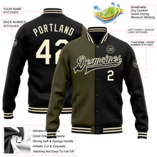Charger l'image dans la galerie, Custom Black Cream-Olive Bomber Full-Snap Varsity Letterman Split Fashion Jacket