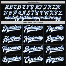 Загрузить изображение в средство просмотра галереи, Custom Black White Purple-Light Blue Bomber Full-Snap Varsity Letterman Split Fashion Jacket