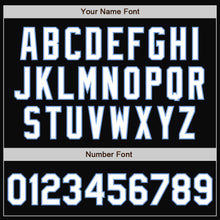 Загрузить изображение в средство просмотра галереи, Custom Black White Purple-Light Blue Bomber Full-Snap Varsity Letterman Split Fashion Jacket