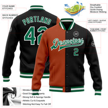 Загрузить изображение в средство просмотра галереи, Custom Black Kelly Green-Texas Orange Bomber Full-Snap Varsity Letterman Split Fashion Jacket