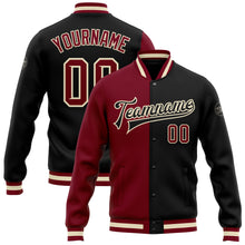 Загрузить изображение в средство просмотра галереи, Custom Black Crimson Cream-Maroon Bomber Full-Snap Varsity Letterman Split Fashion Jacket