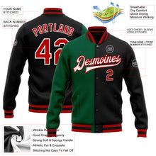 Load image into Gallery viewer, Custom Black Red-Kelly Green Bomber Full-Snap Varsity Letterman Split Fashion Jacket