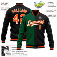 Charger l'image dans la galerie, Custom Black Orange-Kelly Green Bomber Full-Snap Varsity Letterman Split Fashion Jacket