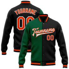 Charger l'image dans la galerie, Custom Black Orange-Kelly Green Bomber Full-Snap Varsity Letterman Split Fashion Jacket