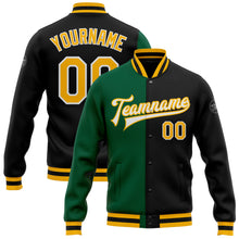 Загрузить изображение в средство просмотра галереи, Custom Black Gold-Kelly Green Bomber Full-Snap Varsity Letterman Split Fashion Jacket