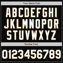 Загрузить изображение в средство просмотра галереи, Custom Black White Red-Old Gold Bomber Full-Snap Varsity Letterman Split Fashion Jacket