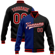 Загрузить изображение в средство просмотра галереи, Custom Black Red-Royal Bomber Full-Snap Varsity Letterman Split Fashion Jacket