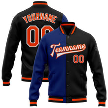 Загрузить изображение в средство просмотра галереи, Custom Black Orange-Royal Bomber Full-Snap Varsity Letterman Split Fashion Jacket