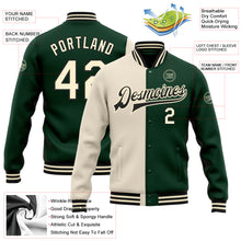 Charger l'image dans la galerie, Custom Green Cream-Black Bomber Full-Snap Varsity Letterman Split Fashion Jacket