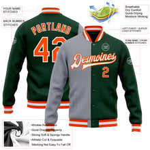 Charger l'image dans la galerie, Custom Green Orange-Gray Bomber Full-Snap Varsity Letterman Split Fashion Jacket
