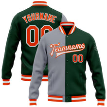 Charger l'image dans la galerie, Custom Green Orange-Gray Bomber Full-Snap Varsity Letterman Split Fashion Jacket