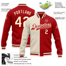 Загрузить изображение в средство просмотра галереи, Custom Red Cream Bomber Full-Snap Varsity Letterman Split Fashion Jacket