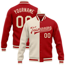 Загрузить изображение в средство просмотра галереи, Custom Red Cream Bomber Full-Snap Varsity Letterman Split Fashion Jacket