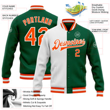 Загрузить изображение в средство просмотра галереи, Custom Kelly Green Orange-White Bomber Full-Snap Varsity Letterman Split Fashion Jacket