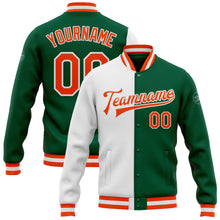 Загрузить изображение в средство просмотра галереи, Custom Kelly Green Orange-White Bomber Full-Snap Varsity Letterman Split Fashion Jacket