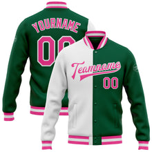 Load image into Gallery viewer, Custom Kelly Green Pink-White Bomber Full-Snap Varsity Letterman Split Fashion Jacket