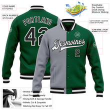 Load image into Gallery viewer, Custom Kelly Green Black-Gray Bomber Full-Snap Varsity Letterman Split Fashion Jacket