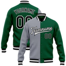 Load image into Gallery viewer, Custom Kelly Green Black-Gray Bomber Full-Snap Varsity Letterman Split Fashion Jacket
