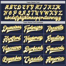 Load image into Gallery viewer, Custom Navy White Light Blue-Gold Bomber Full-Snap Varsity Letterman Split Fashion Jacket