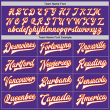 Load image into Gallery viewer, Custom Purple Orange-Gray Bomber Full-Snap Varsity Letterman Split Fashion Jacket