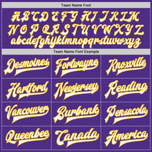 Load image into Gallery viewer, Custom Purple White Light Blue-Gold Bomber Full-Snap Varsity Letterman Split Fashion Jacket