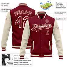 Charger l'image dans la galerie, Custom Crimson Crimson Cream-Maroon Bomber Full-Snap Varsity Letterman Two Tone Jacket