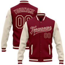 Charger l'image dans la galerie, Custom Crimson Crimson Cream-Maroon Bomber Full-Snap Varsity Letterman Two Tone Jacket