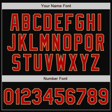 Laden Sie das Bild in den Galerie-Viewer, Custom Black Red-Old Gold Bomber Full-Snap Varsity Letterman Two Tone Jacket