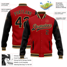 Charger l'image dans la galerie, Custom Red Black-Old Gold Bomber Full-Snap Varsity Letterman Two Tone Jacket