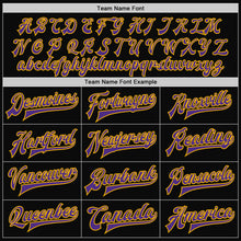 Charger l'image dans la galerie, Custom Black Purple-Gold Bomber Full-Snap Varsity Letterman Two Tone Jacket