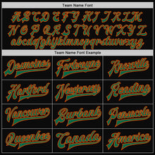 Charger l'image dans la galerie, Custom Black Kelly Green-Orange Bomber Full-Snap Varsity Letterman Two Tone Jacket