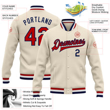 Charger l'image dans la galerie, Custom Cream Red-Navy Bomber Full-Snap Varsity Letterman Jacket