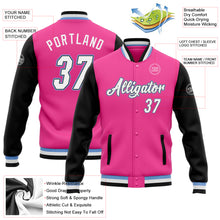 Load image into Gallery viewer, Custom Pink White Black-Light Blue Bomber Full-Snap Varsity Letterman Two Tone Jacket