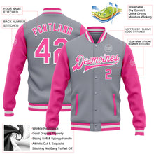 Charger l'image dans la galerie, Custom Gray Pink-White Bomber Full-Snap Varsity Letterman Two Tone Jacket
