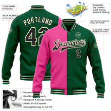 Load image into Gallery viewer, Custom Kelly Green Black Pink-Cream Bomber Full-Snap Varsity Letterman Split Fashion Jacket