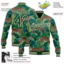Загрузить изображение в средство просмотра галереи, Custom Green Green-Cream Tropical Tiger With Palms 3D Pattern Design Bomber Full-Snap Varsity Letterman Jacket