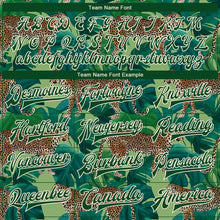 Загрузить изображение в средство просмотра галереи, Custom Green Green-Cream Tropical Tiger With Palms 3D Pattern Design Bomber Full-Snap Varsity Letterman Jacket