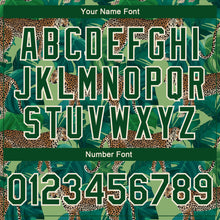 Загрузить изображение в средство просмотра галереи, Custom Green Green-Cream Tropical Tiger With Palms 3D Pattern Design Bomber Full-Snap Varsity Letterman Jacket