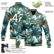 Загрузить изображение в средство просмотра галереи, Custom Green Cream Tropical Tiger And Giraffe With Palms 3D Pattern Design Bomber Full-Snap Varsity Letterman Jacket