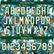 Загрузить изображение в средство просмотра галереи, Custom Green Cream Tropical Tiger And Giraffe With Palms 3D Pattern Design Bomber Full-Snap Varsity Letterman Jacket