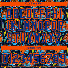 Laden Sie das Bild in den Galerie-Viewer, Custom Royal Royal-Orange Red Tiger Head In Colorful Jungle 3D Pattern Design Bomber Full-Snap Varsity Letterman Jacket