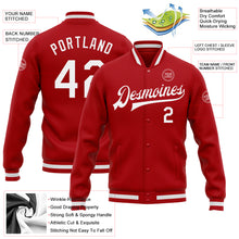Загрузить изображение в средство просмотра галереи, Custom Red White Bomber Full-Snap Varsity Letterman Jacket