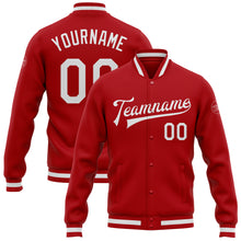 Загрузить изображение в средство просмотра галереи, Custom Red White Bomber Full-Snap Varsity Letterman Jacket
