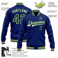 Charger l'image dans la galerie, Custom Royal Green-Cream Bomber Full-Snap Varsity Letterman Jacket