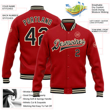 Загрузить изображение в средство просмотра галереи, Custom Red Black-Cream Bomber Full-Snap Varsity Letterman Jacket